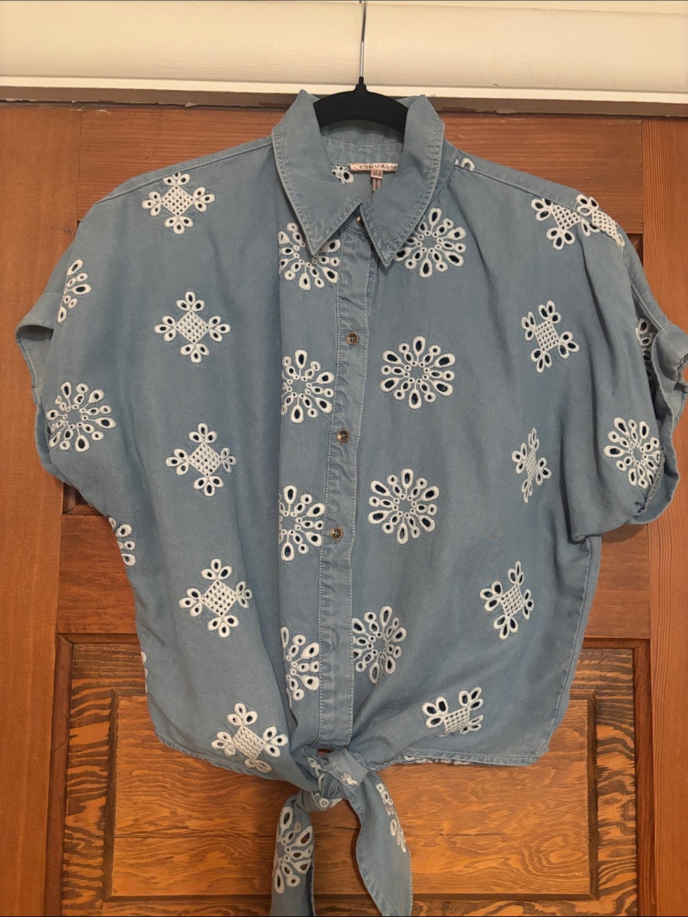ESQUALO Light Blue Eyelet-Tie Front Button Shirt